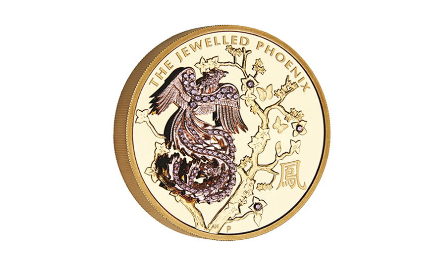 First Gold Coin with Pink Pave Set Diamonds