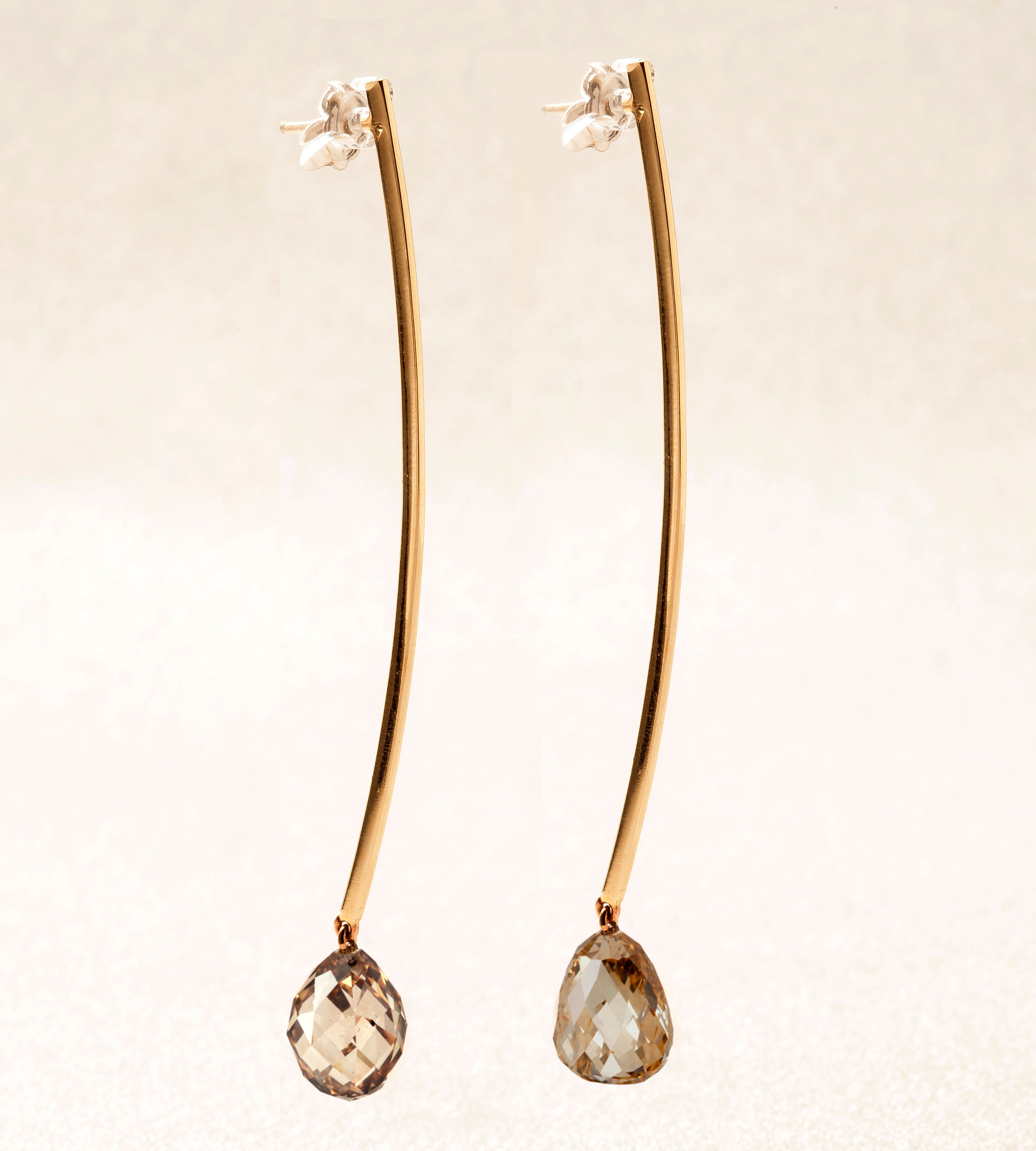 Fancy Brown Briolette Diamond Earrings