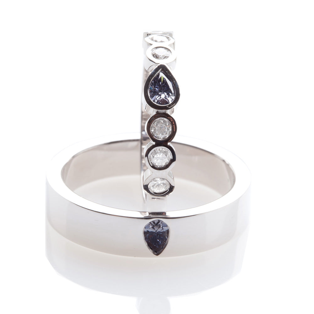 Blue pear shape wedding bands