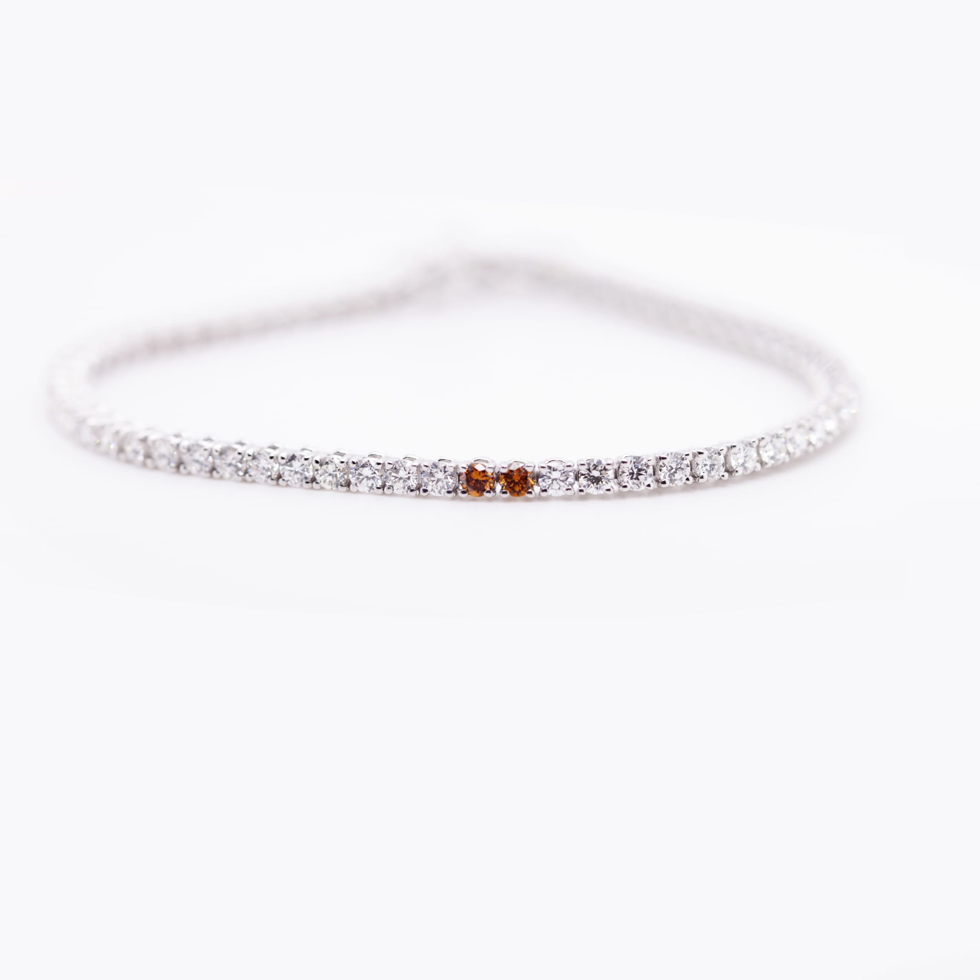 Yellow, Cognac, Olive and Colorless Diamonds Tennis Bracelet