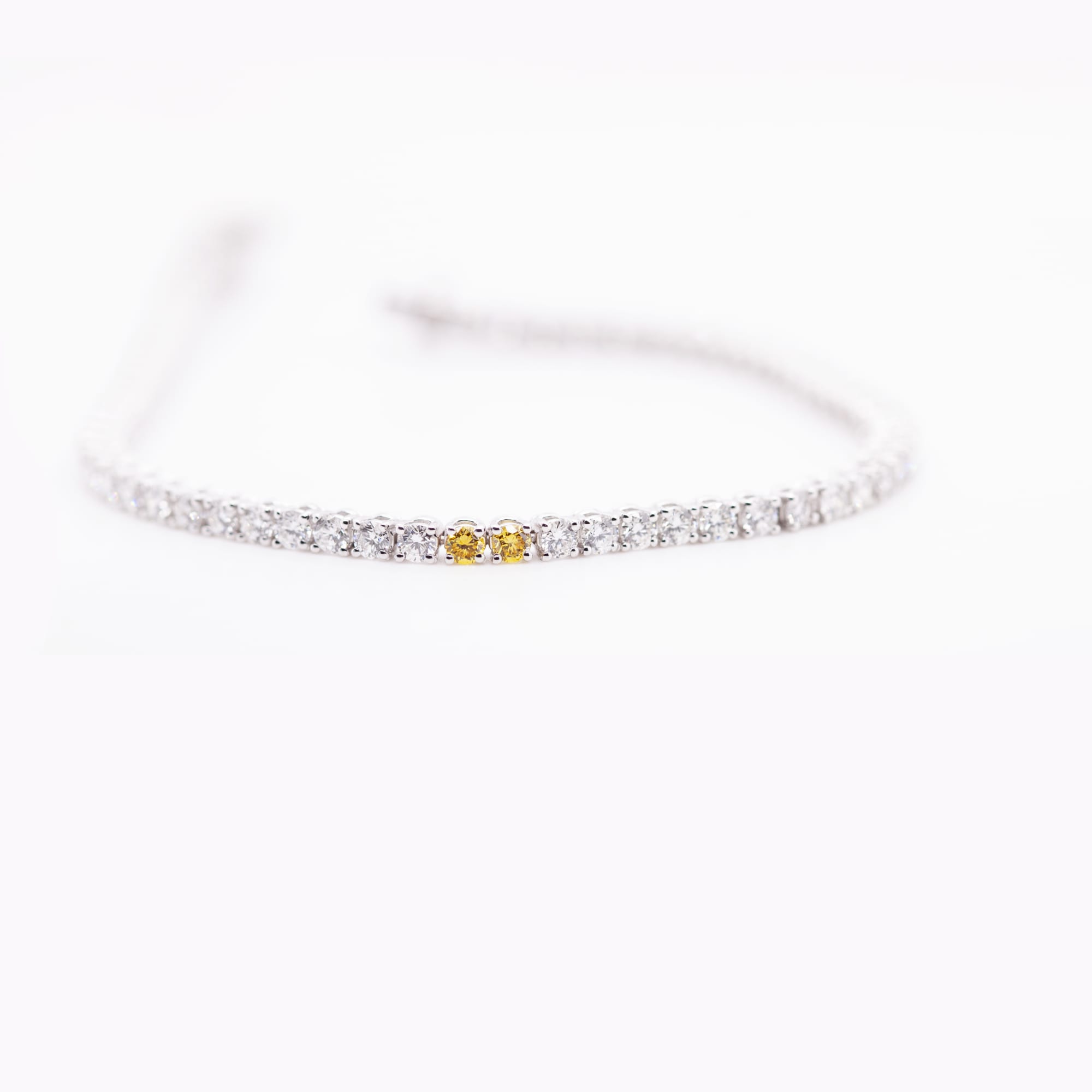 Yellow, Cognac, Olive and Colorless Diamonds Tennis Bracelet