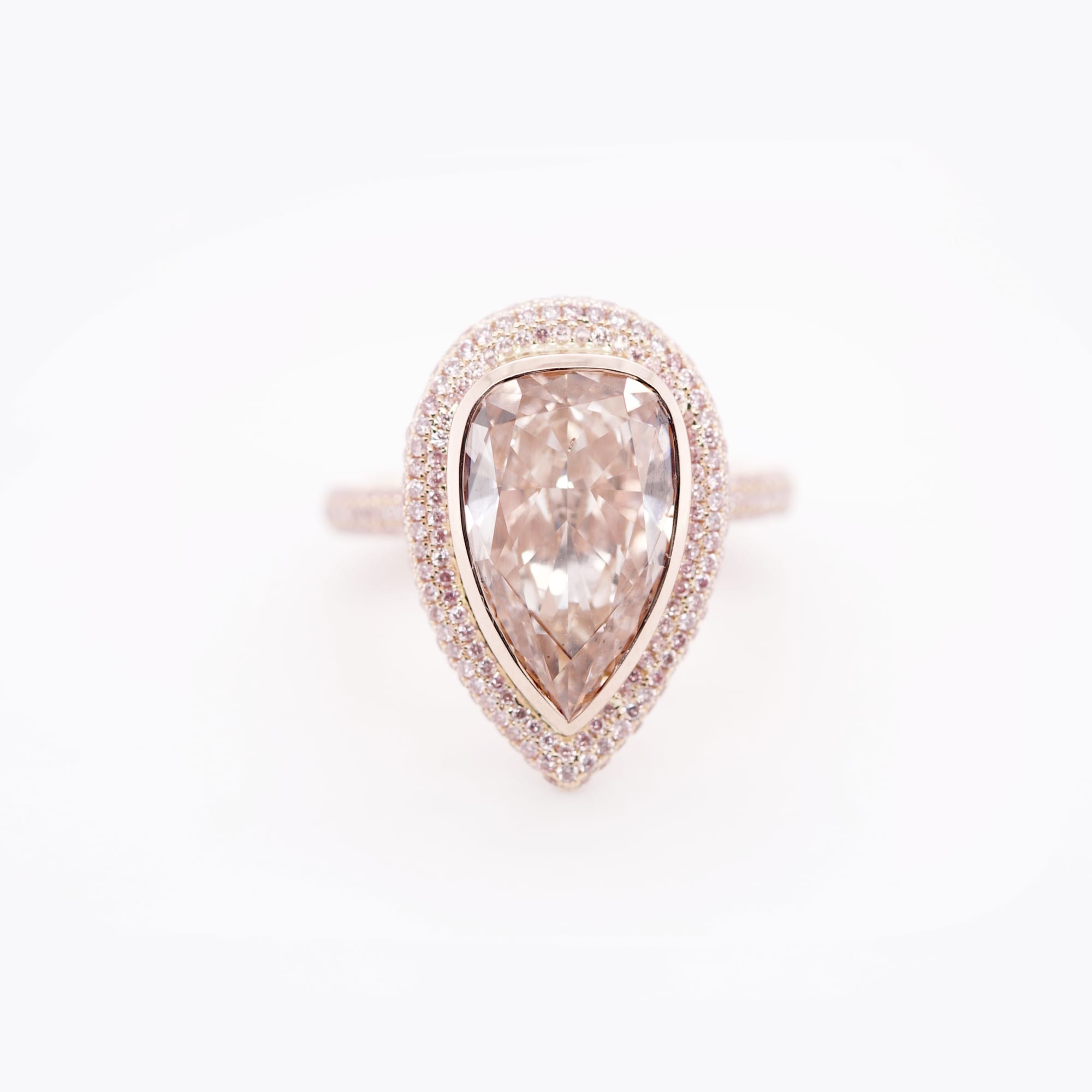Rose Pear Diamond Ring with Pave of Pink Diamonds