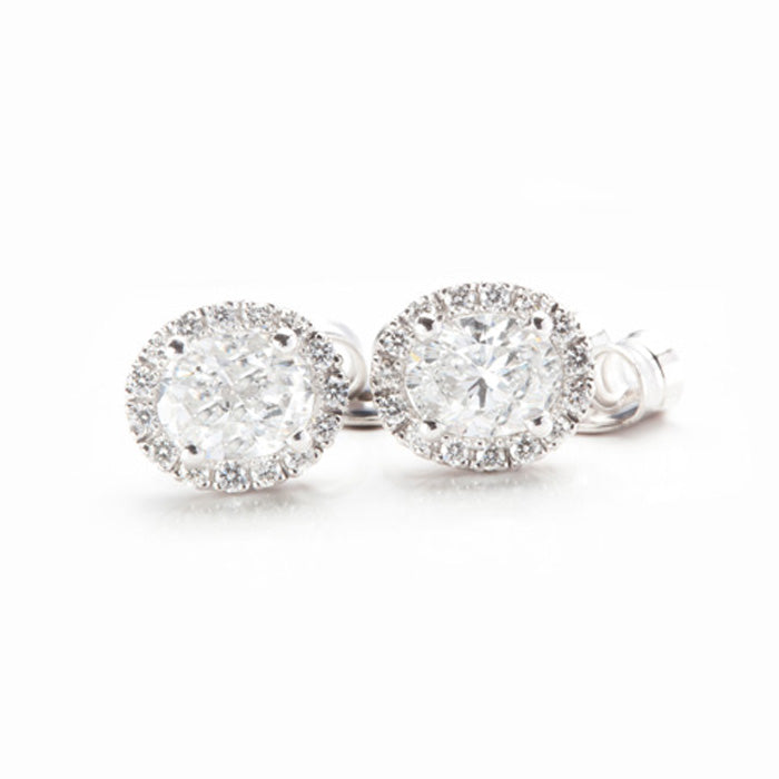Oval White Diamond Earrings