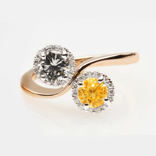 Unique Grey and Orange Diamond Ring