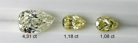 Yellow pear  shape diamonds from light yellow to vivid yellow