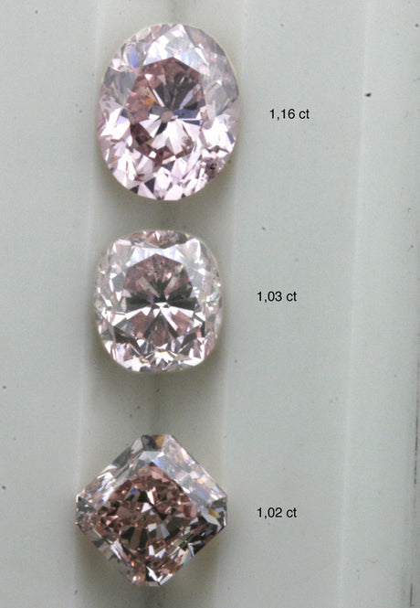 3 nice pink diamonds going from fancy pink till fancy brownish purple pink