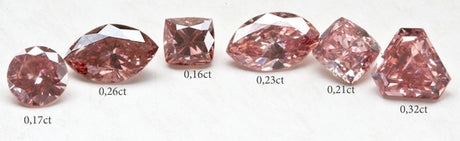 6 beautiful pink diamonds, different shapes, different colours