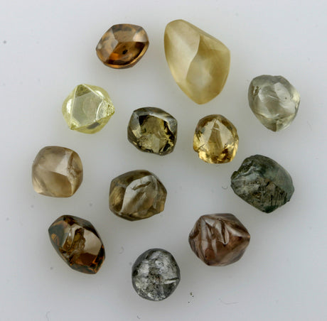 Different colored rough diamonds