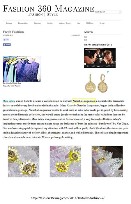 Fashion 360 Magazine on the Stunning Jewels by Marc Alary for Natacha Langerman