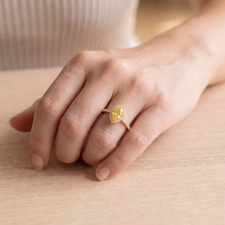 Yellow Pear Diamond Ring with Halo
