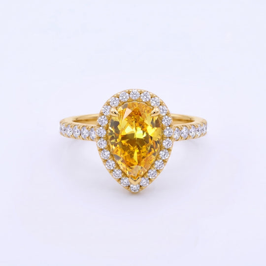 Yellow Pear Diamond Ring with Halo