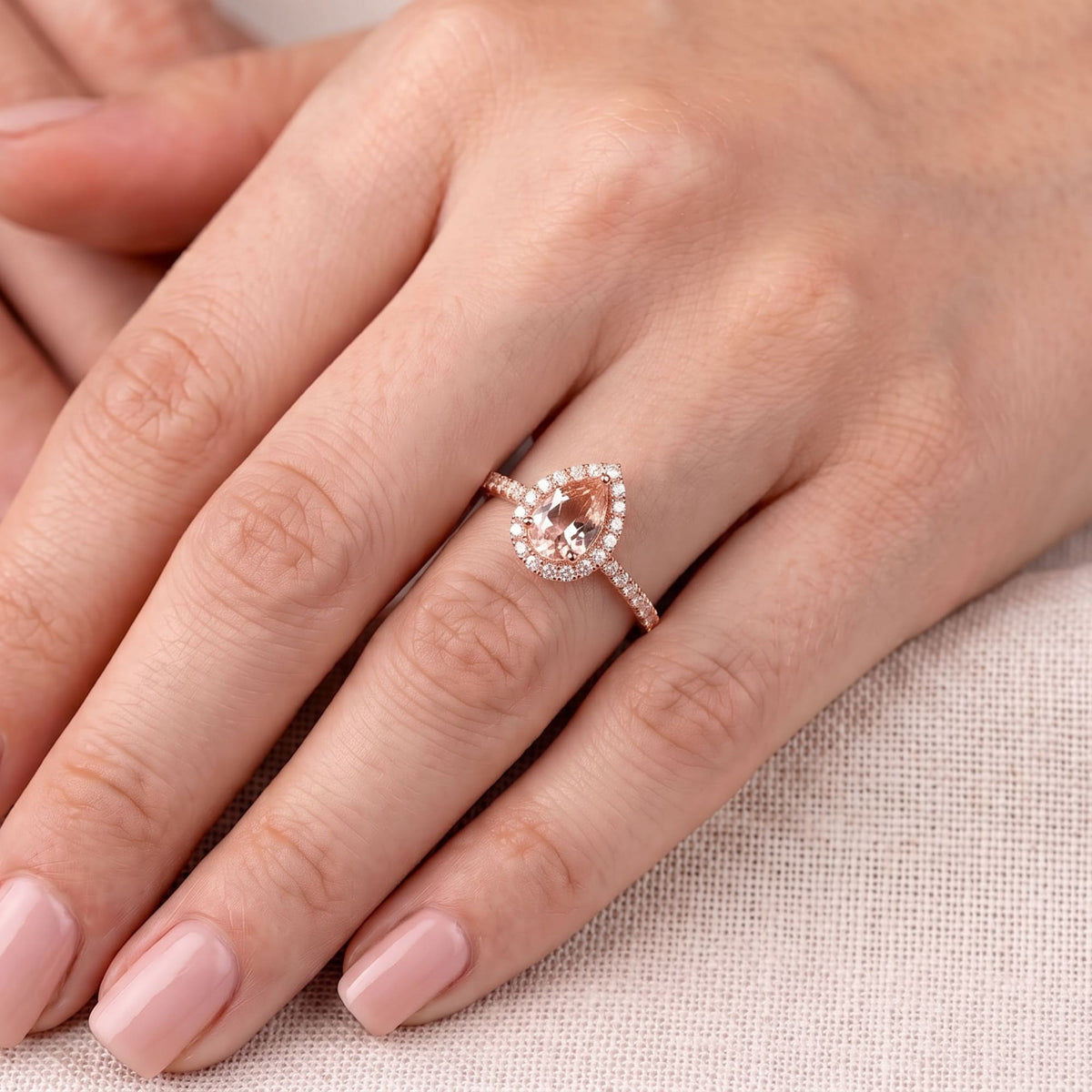Burgundy Pear Shaped Diamond Ring with Halo