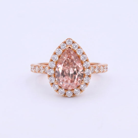 Burgundy Pear Shaped Diamond Ring with Halo