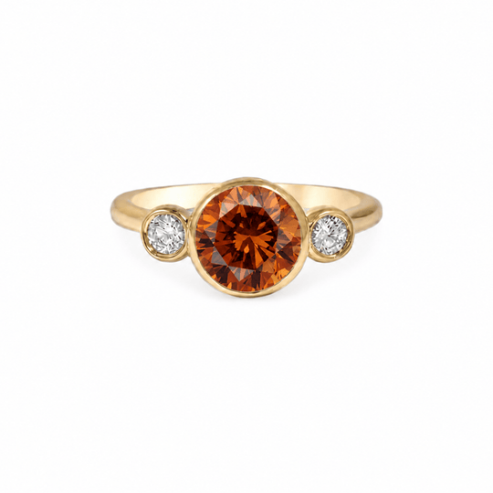 Cognac and White 3 Stone Diamond Ring