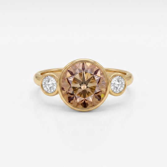 Chocolate and White 3 Stone Diamond Ring
