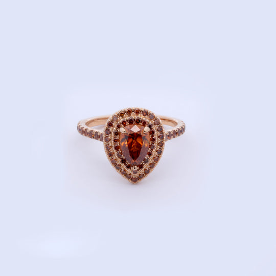 Cognac Pear Shaped Diamond Ring with Halo