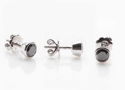 Black Diamond Bezel Set Stud Earrings