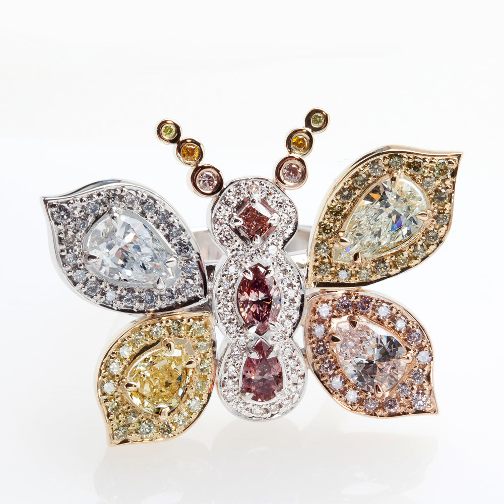 Multicolor Diamond Butterfly Ring