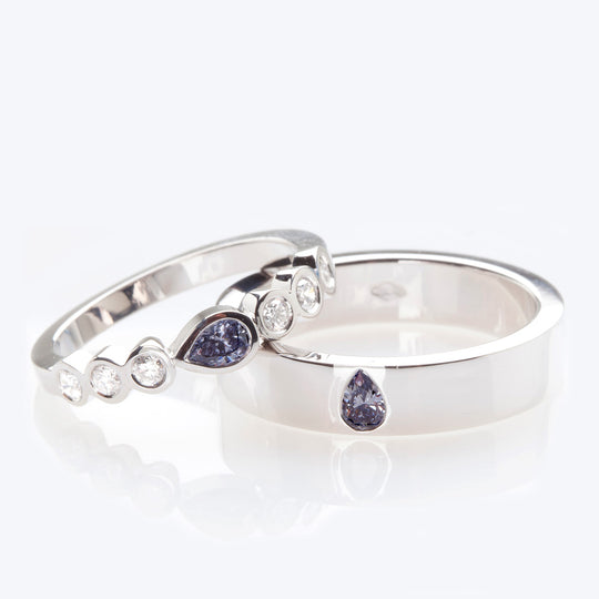 Blue pear shape wedding bands