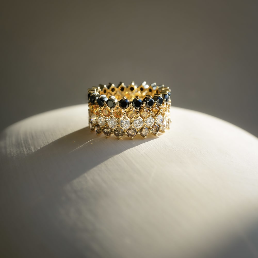 Interlocking Color Diamond Eternity Rings