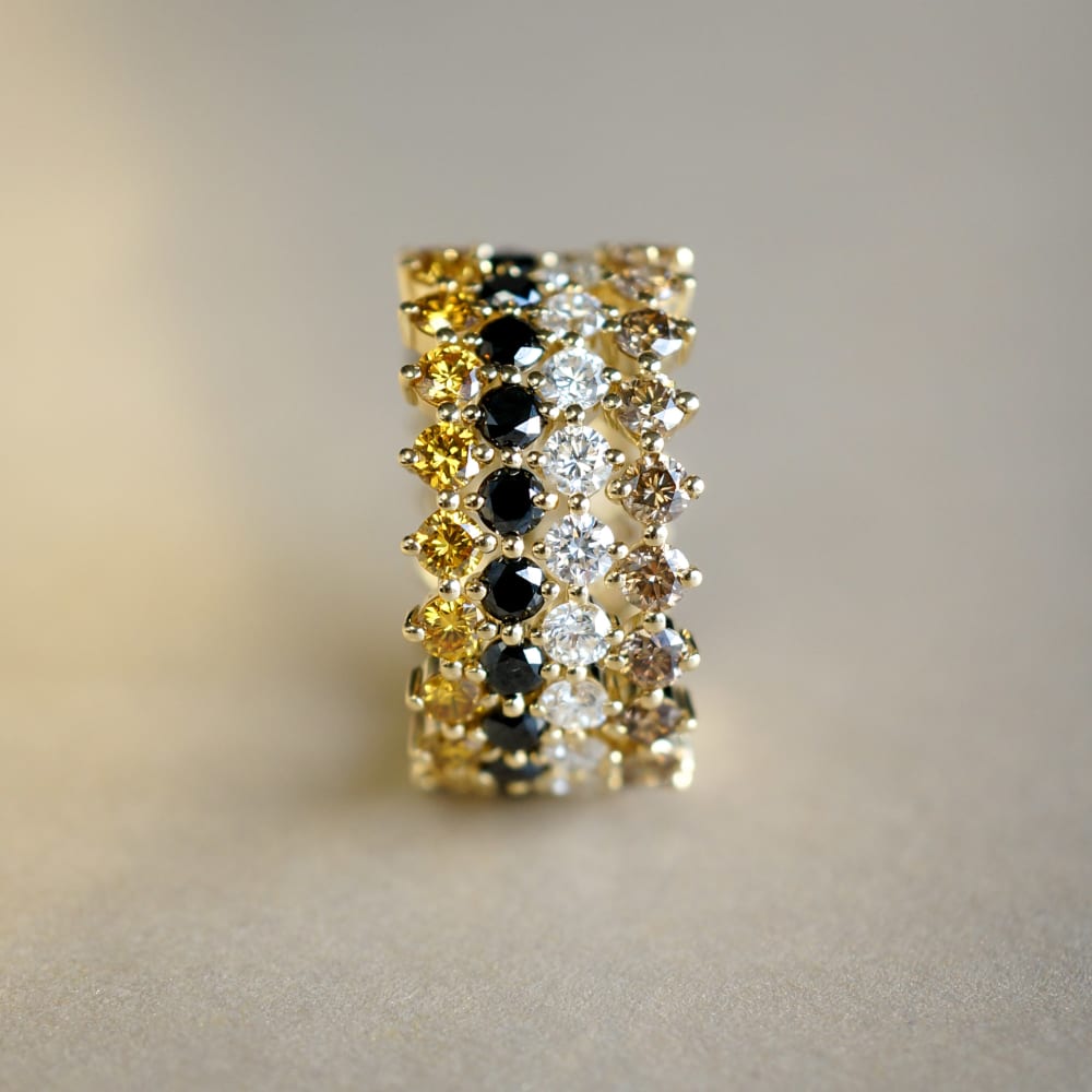 Interlocking Color Diamond Eternity Rings