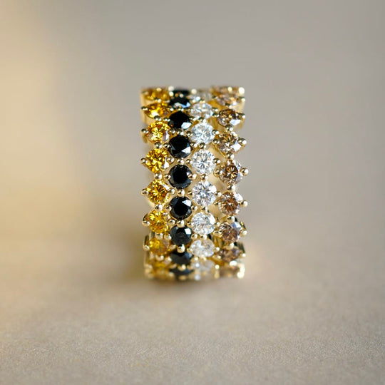Interlocking Color Diamond Eternity Rings