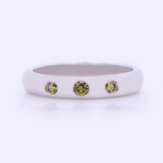 Three Stone Bezel Set Olive Diamond Ring