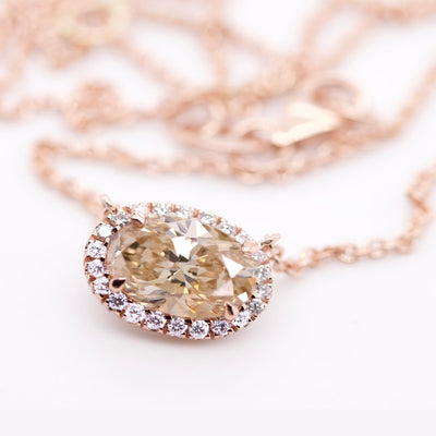 Oval Champagne Diamond Necklace with Halo