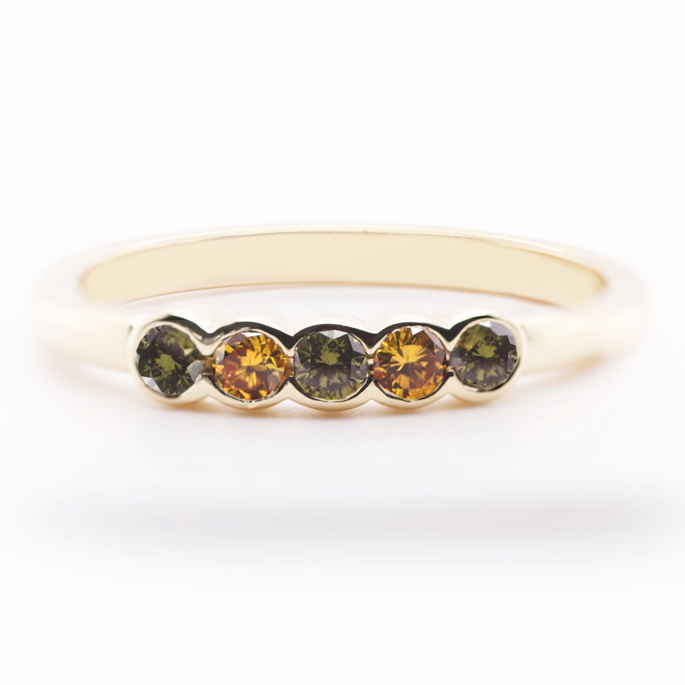 Cognac and Olive Diamonds Bezel Set Ring