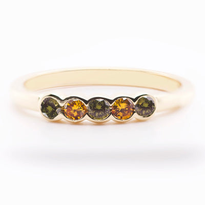 Cognac and Olive Diamonds Bezel Set Ring
