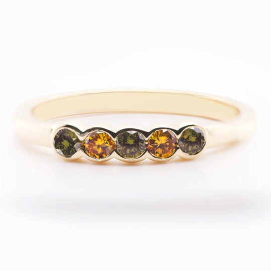 Cognac and Olive Diamonds Bezel Set Ring