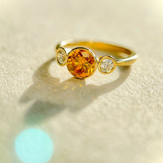 Yellow-Orange Three Stone Ring
