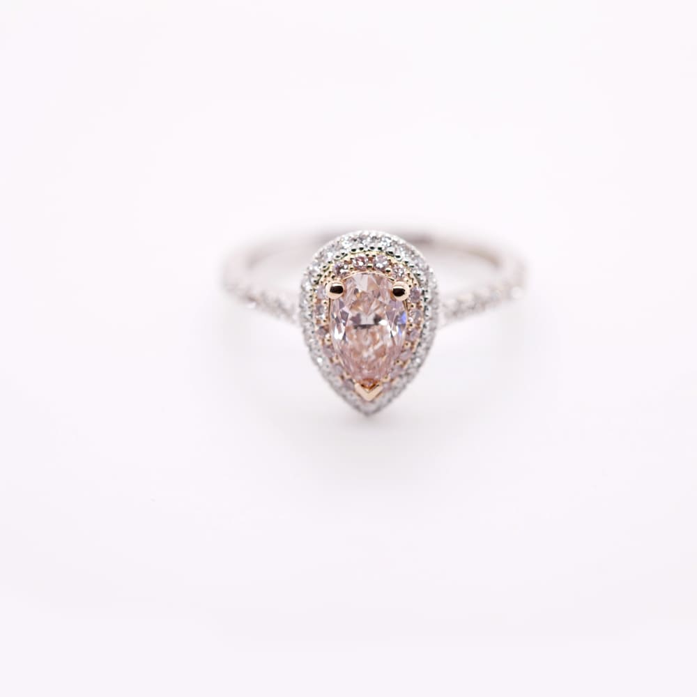 Pink Pear Diamond Ring with Double Halo