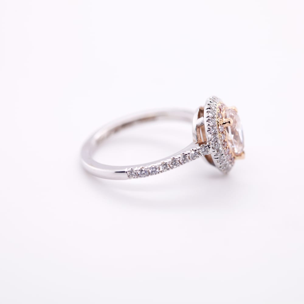 Pink Pear Diamond Ring with Double Halo