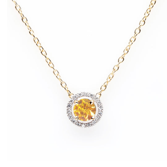 Orange Diamond Pendant with Halo