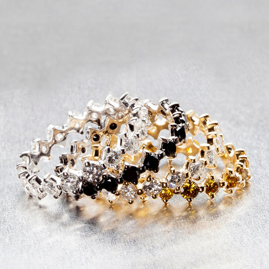 Interlocking Colored Diamond Eternity Rings