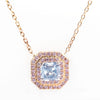 Fancy Blue Asscher Cut Diamond & Double Pink Halo Pendant