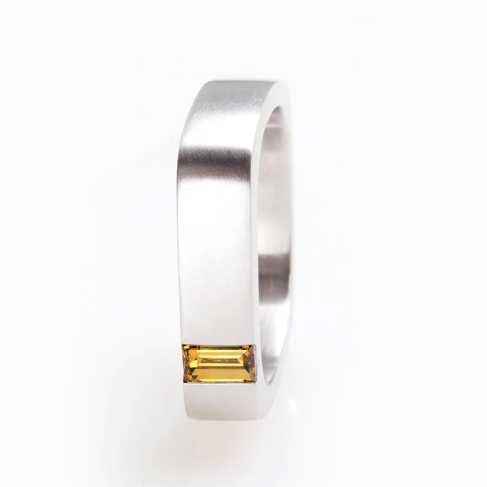 White Gold Ring with an Emerald Cut Cognac Diamond