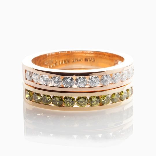 White and Olive Channel-set Diamond Rings