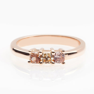 Pink Gold Ring with Three Square Diamonds