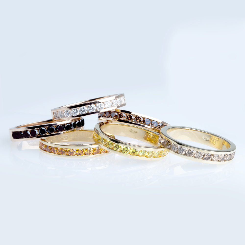 Channel-set Colored Diamond Rings