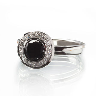 Black Diamond Engagement Ring with White Diamond Halo