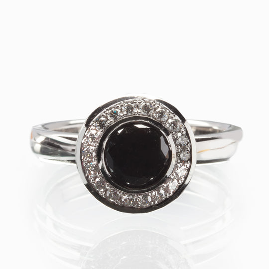 Black Diamond Engagement Ring with White Diamond Halo