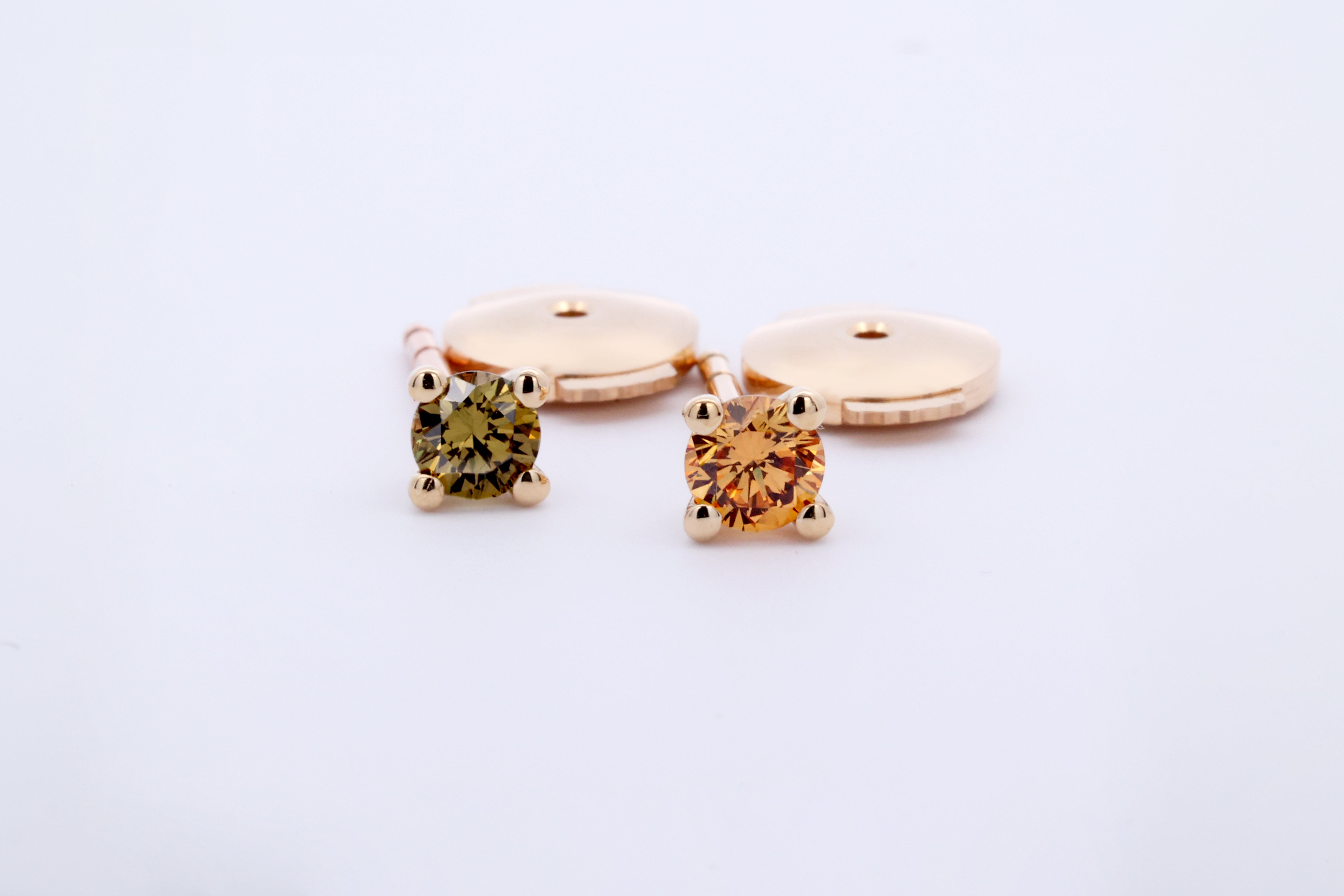 Olive and Orange Round Brilliant Cut Diamond Earrings