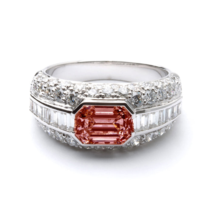 Burgundy Emerald Cut Diamond Ring