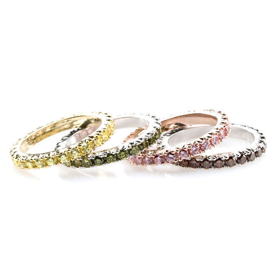 Multicolored Small Diamonds Mounted on Eternity Rings