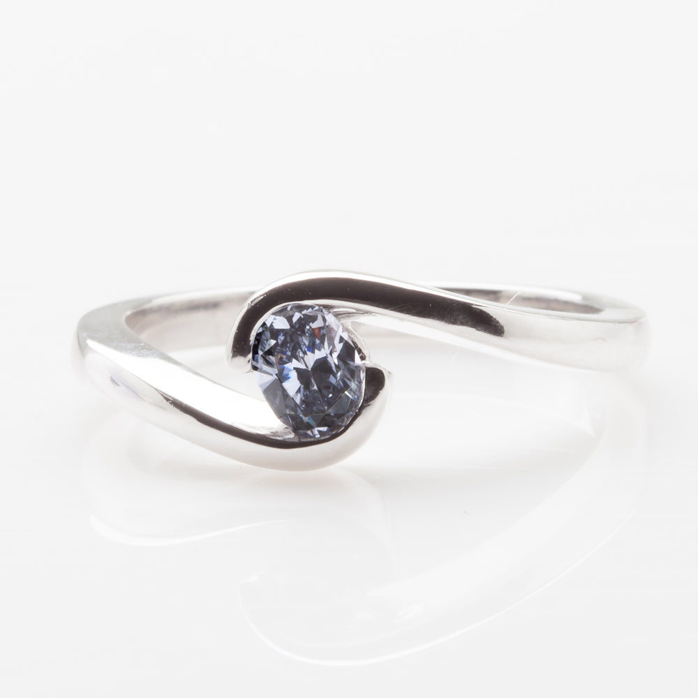 Blue Oval Diamond Ring