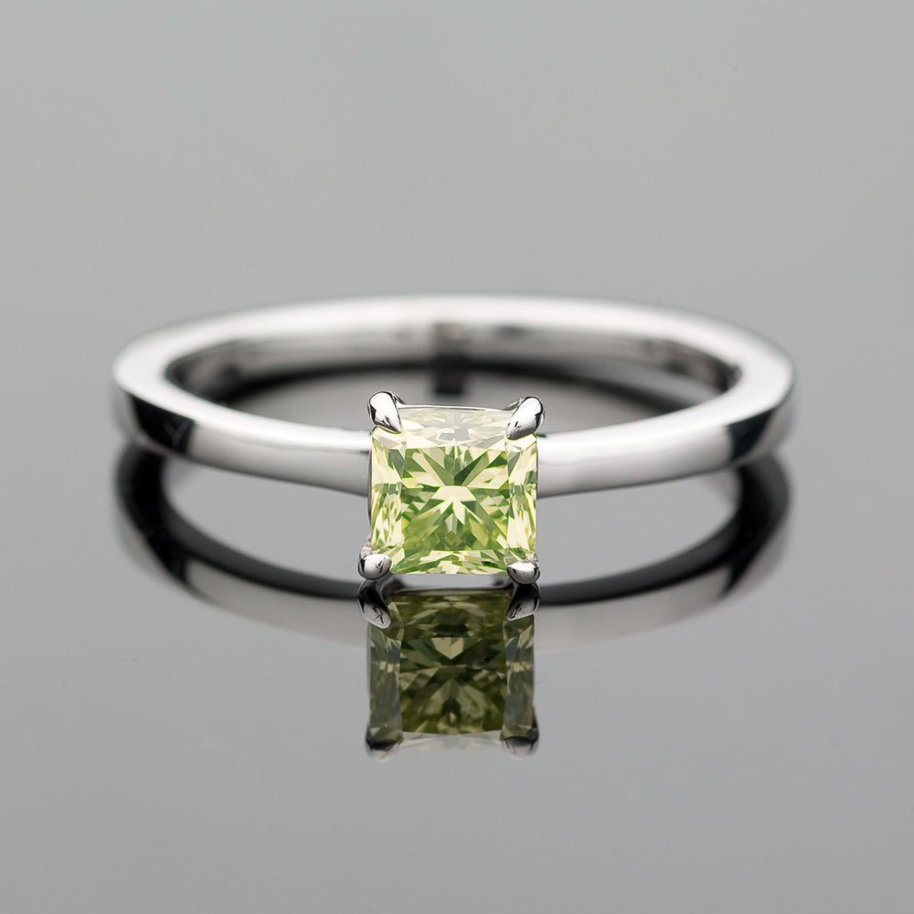 Princess Cut Lime Diamond Solitaire Ring