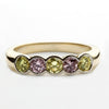 Yellow Gold Ring With Purple and Lime Diamonds