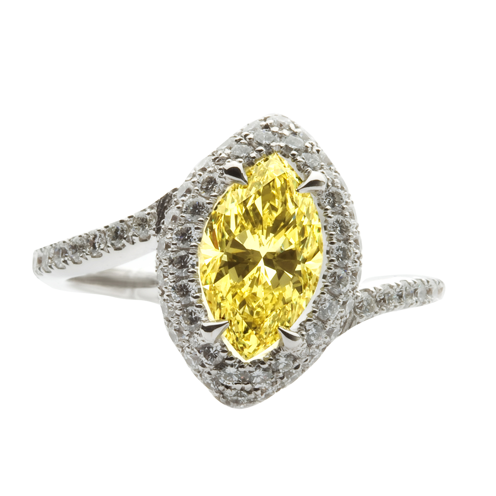 Marquise Diamond Engagement Ring in Vivid Yellow Color